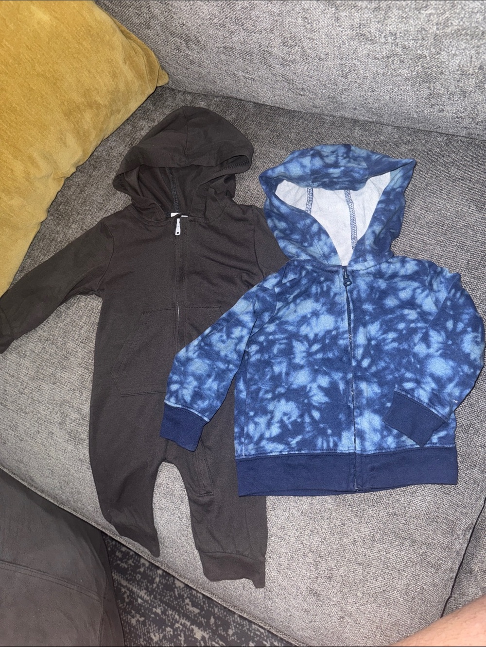 Carter's Child of Mine Blue Tie-Dye Infant Zip Hoodie & Gray Hooded Romper